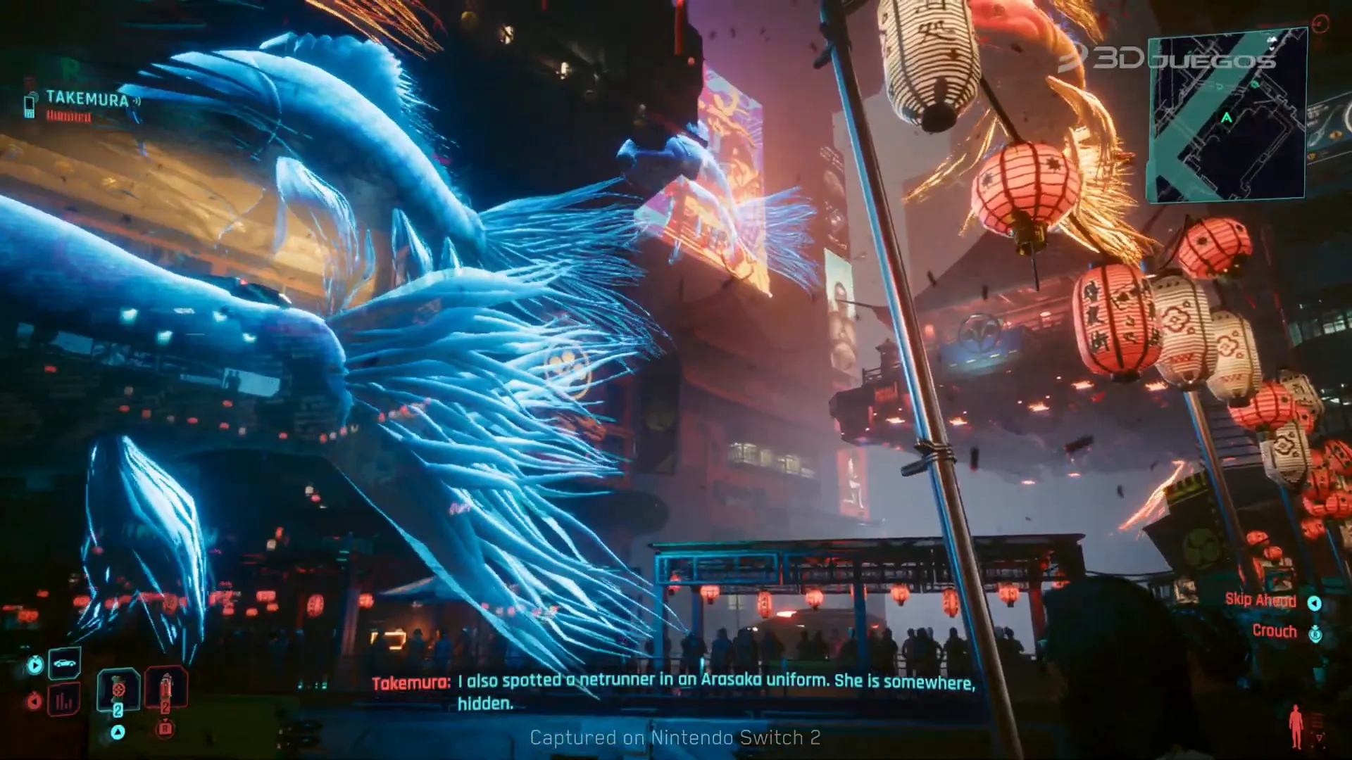 Gameplay de Cyberpunk 2077 Ultimate Edition en Nintendo Switch 2 mostrando gráficos y rendimiento