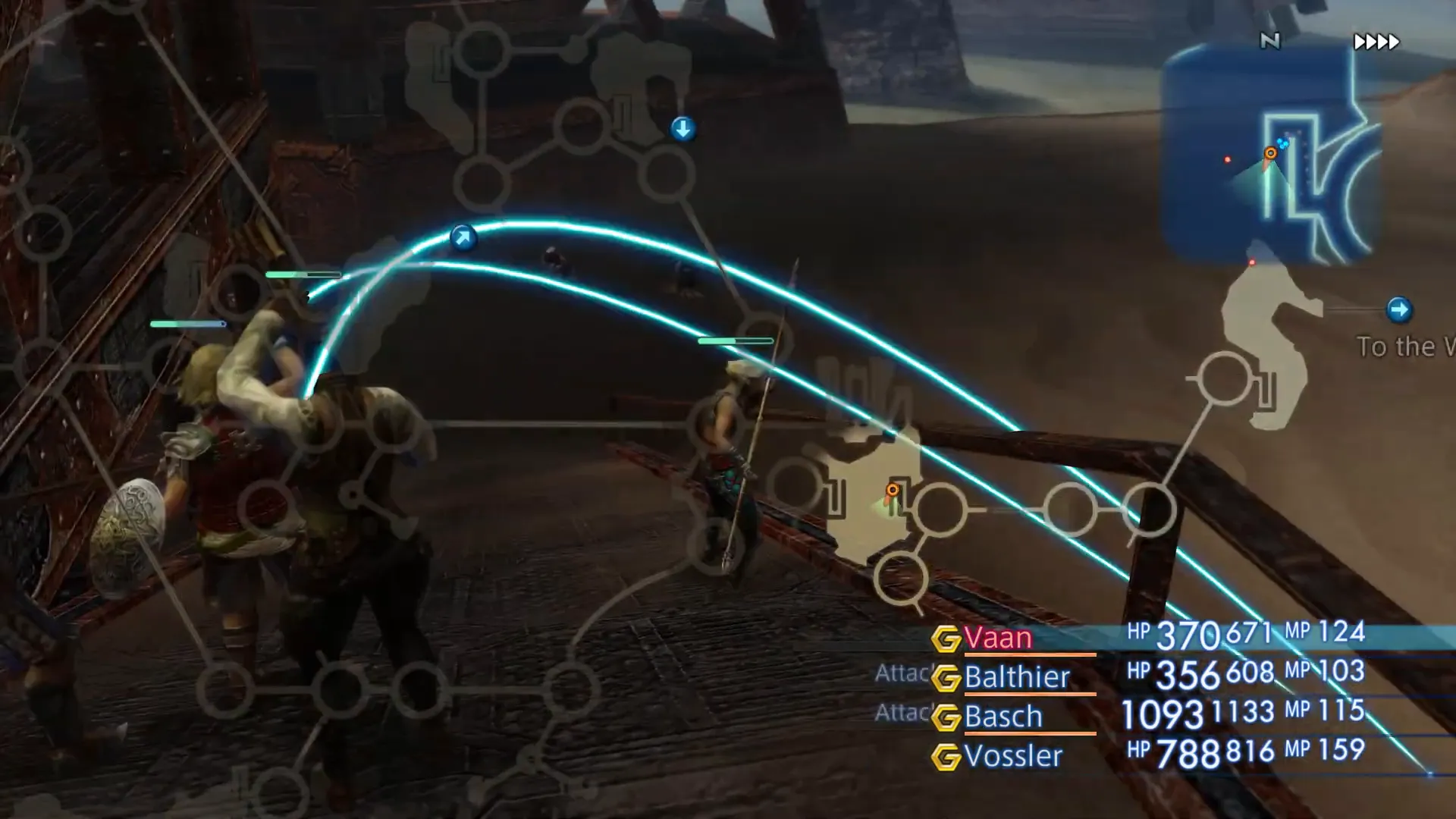 Pantalla de juego mostrando exploración y combate en Final Fantasy XII