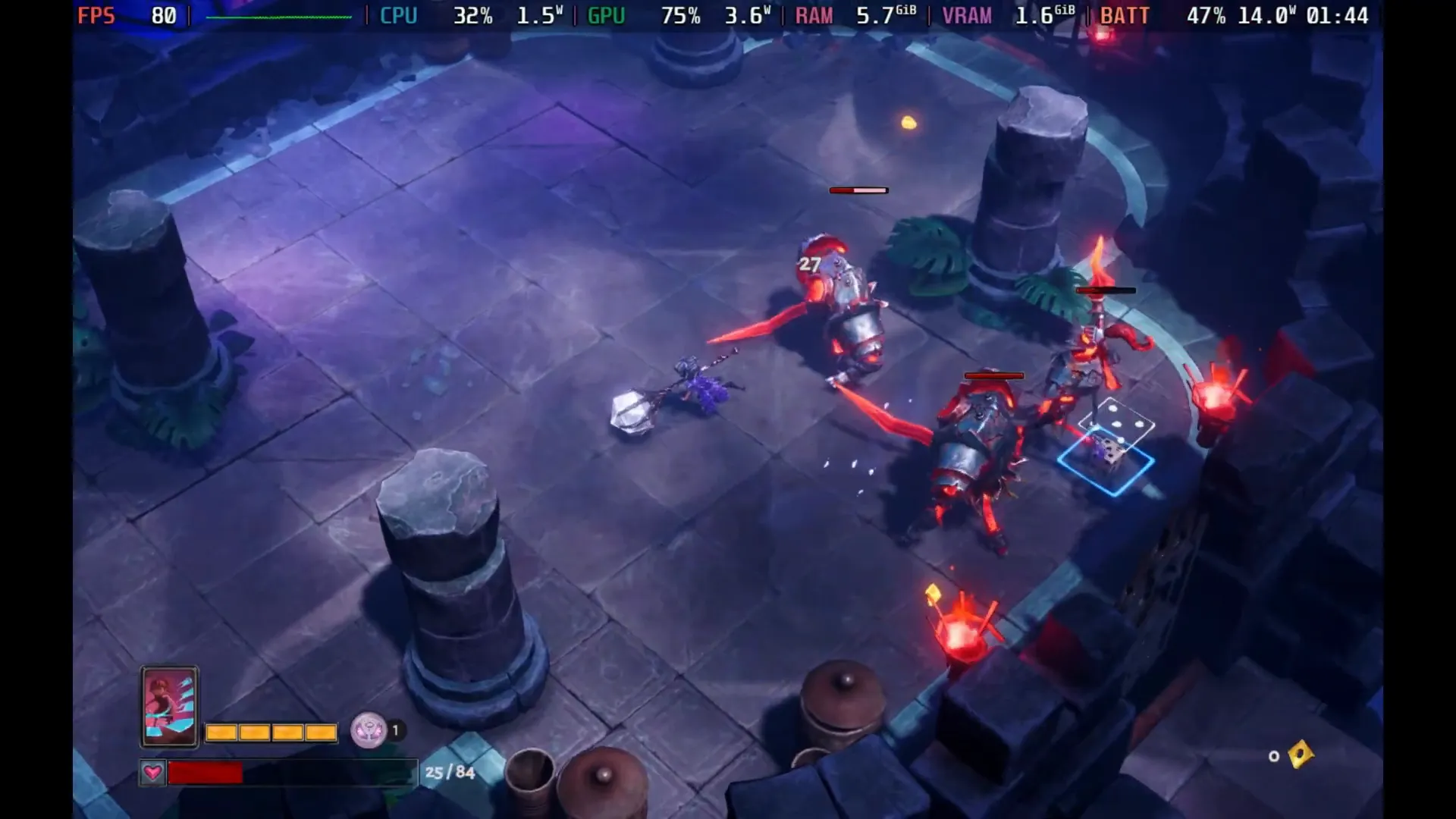 Sistema de habilidades y cartas en Lost in Random, mostrando la personalización del personaje