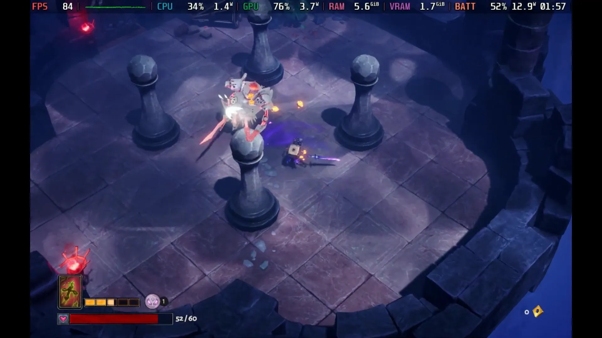 Gameplay de Lost in Random en Steam Deck mostrando gráficos vibrantes y fluidos