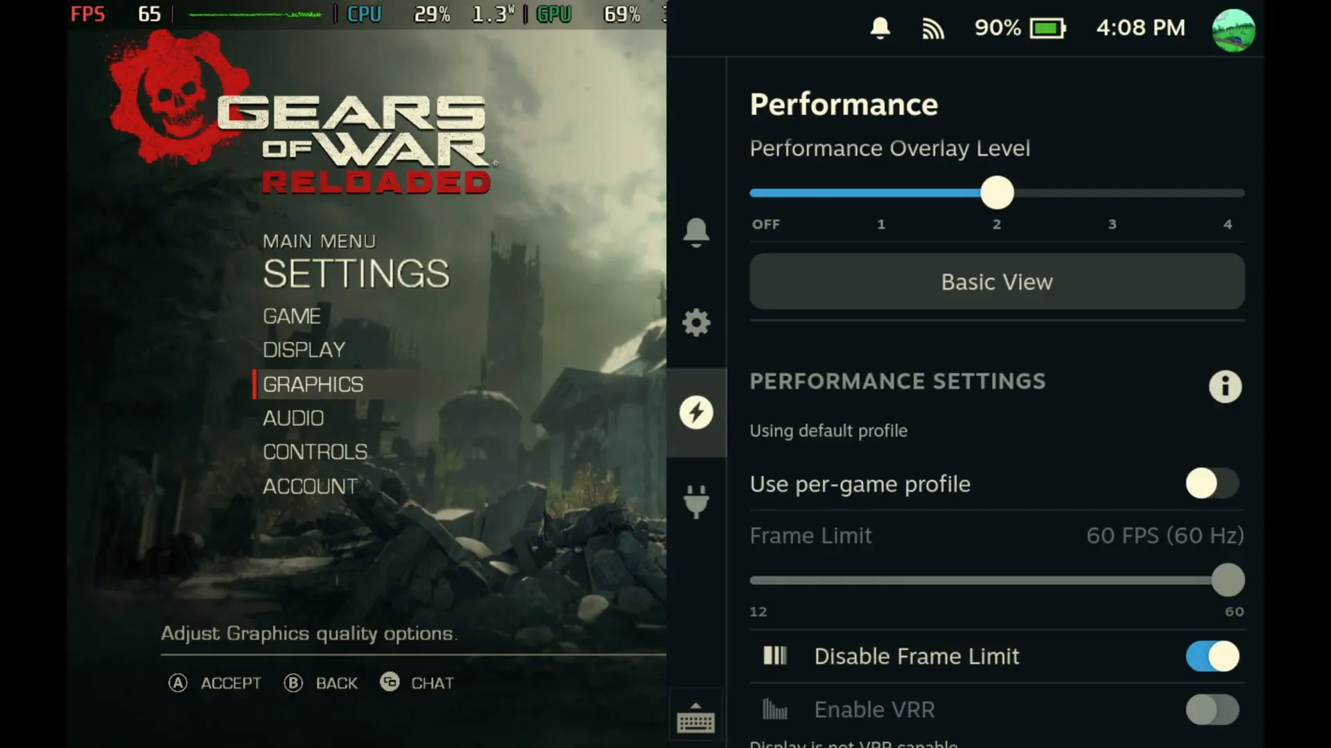 Pantalla de inicio del beta multiplayer de Gears of War: Reloaded en Steam Deck OLED