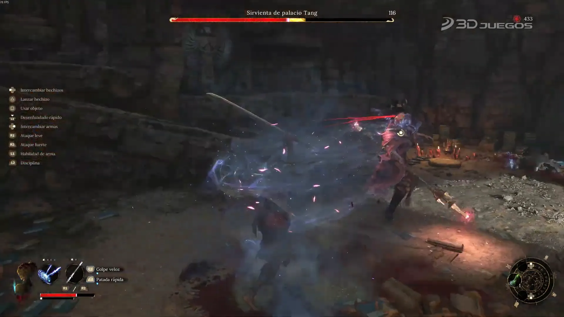 Combate en WuChang con estética oriental y mecánicas de esquivar y atacar