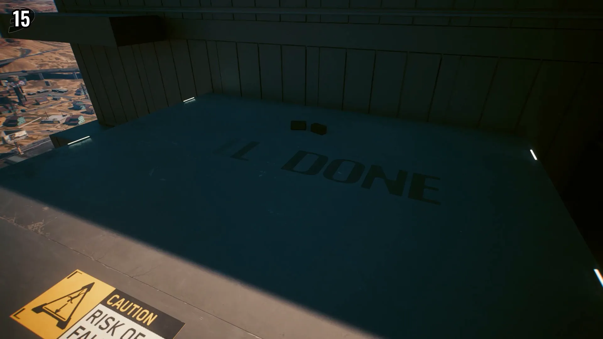 Mensaje 'bien hecho' en edificio del parque industrial de Arasaka