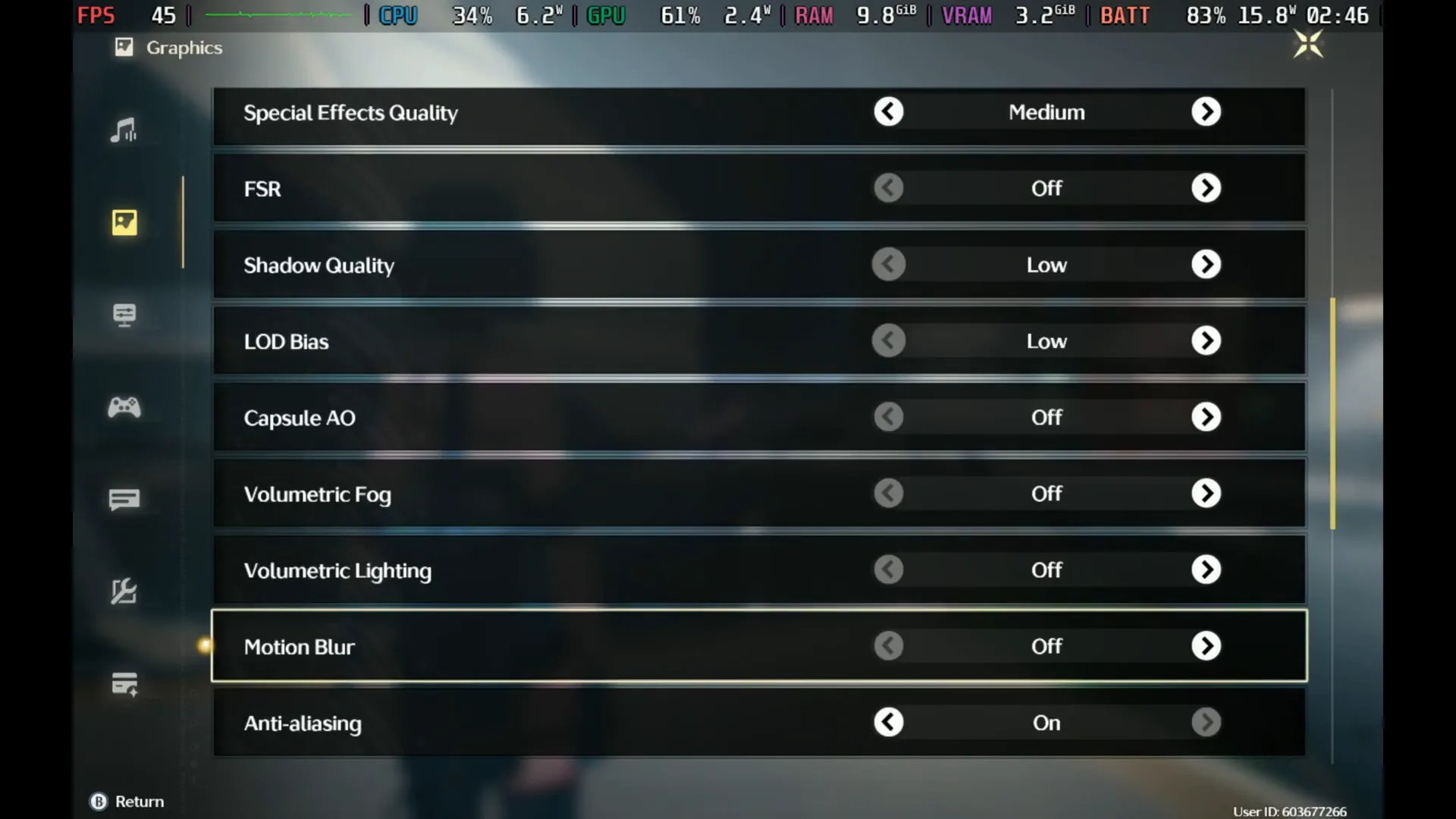 Menú de configuración gráfica de Wuthering Waves en Steam Deck mostrando ajustes recomendados