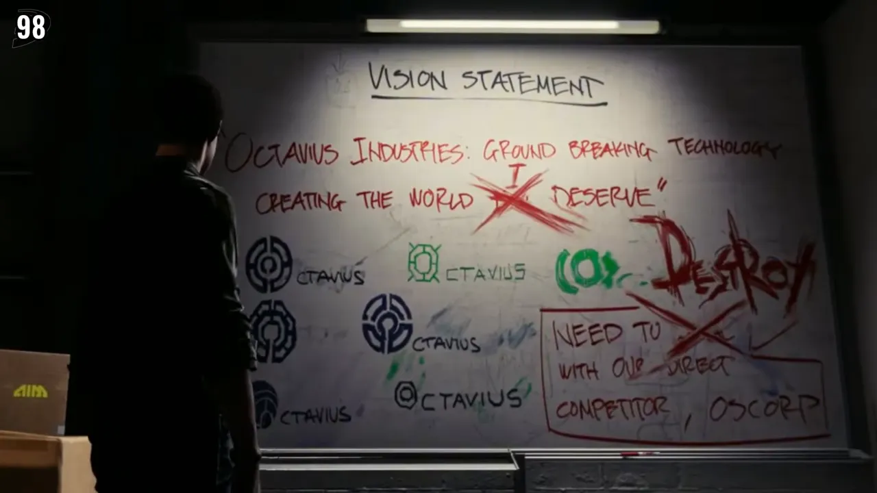 Pizarras en el laboratorio de Otto que evolucionan hacia lo psicótico