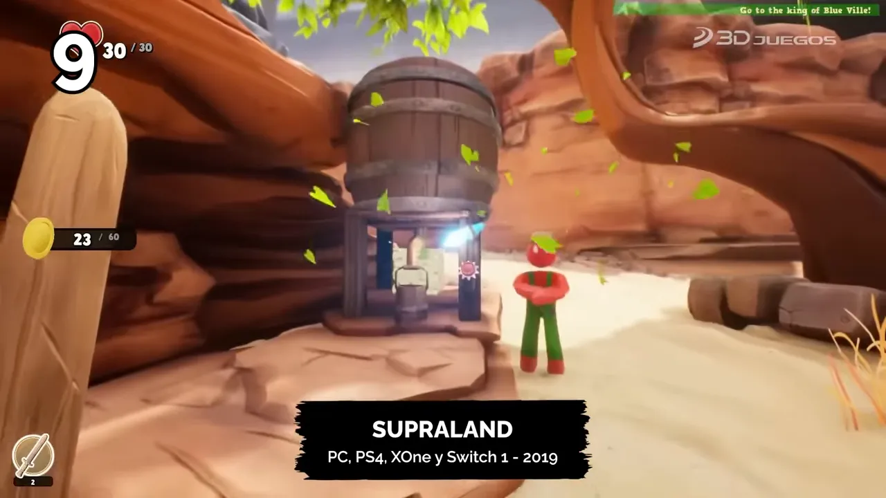 Pantalla de Supraland con un puzzle de física y el personaje explorando