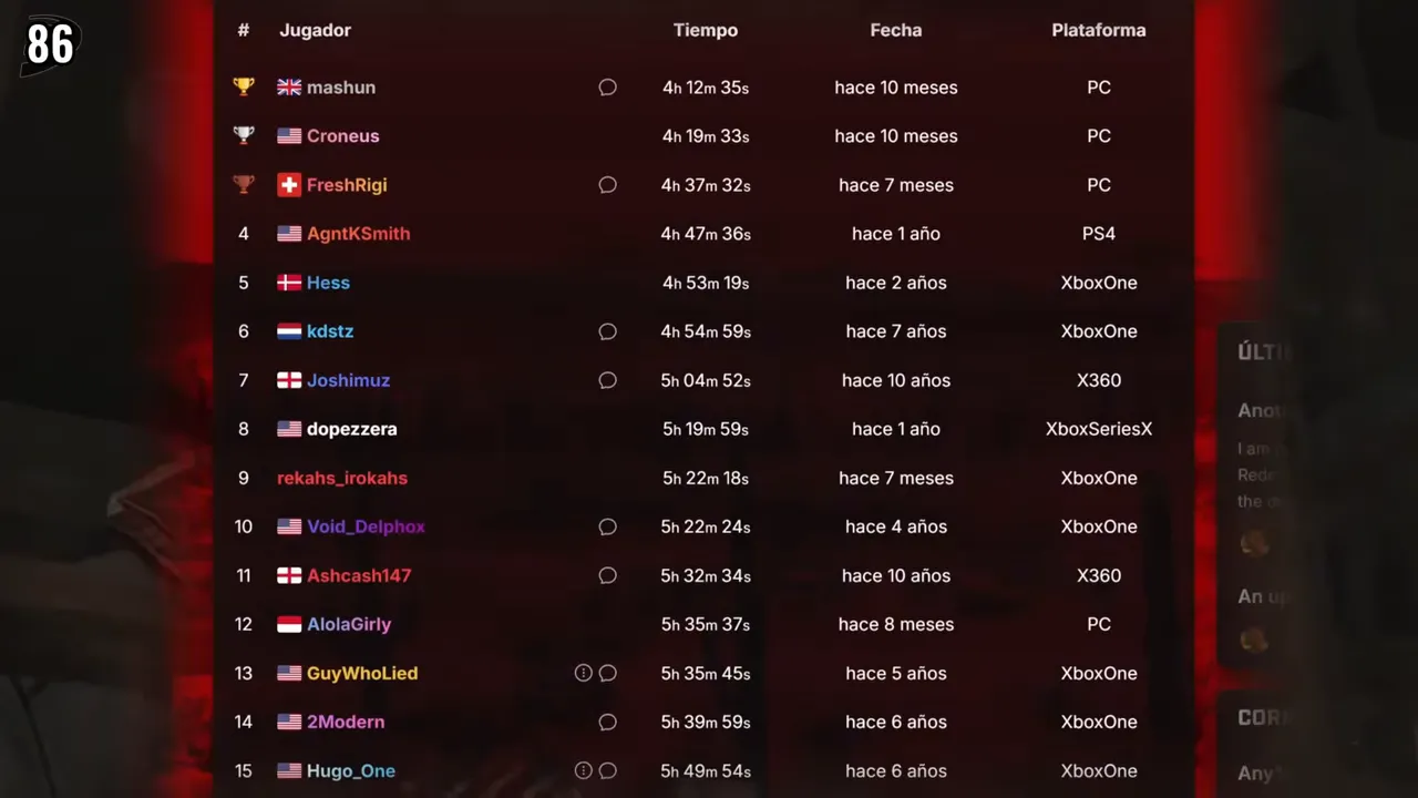 Velocidad de speedrunning: cronómetro y HUD del juego